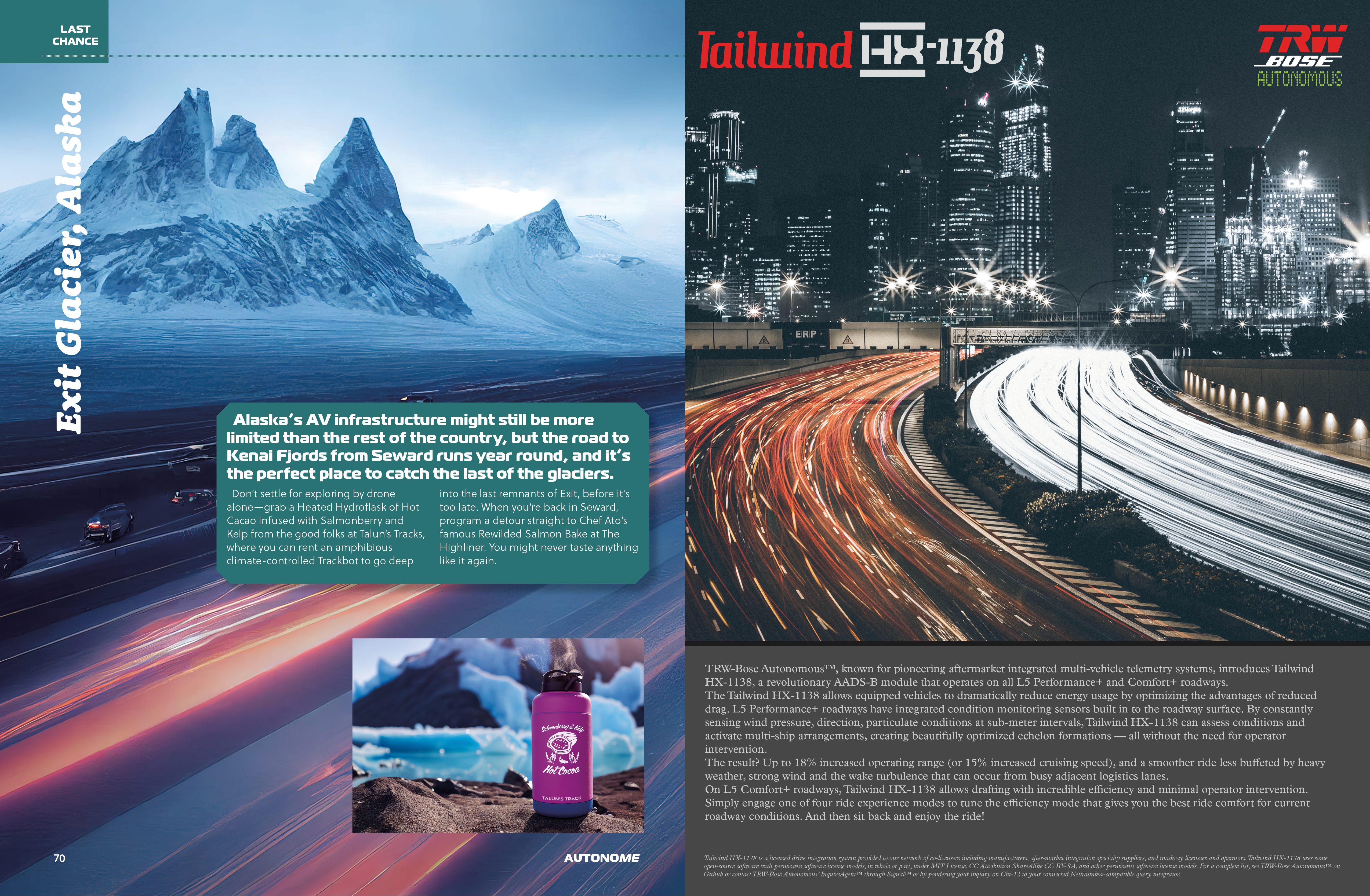 Spread from the Near Future Laboratory's magazine from a possible autonomous vehicle future